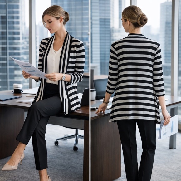 Lush Sweaters - Nordstrom Lush Black Stripe Rayon Blend Stretch Cardigan Med Career Officecore